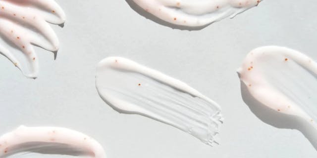 Swatches of creams on a light background
